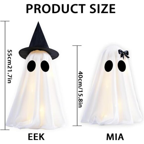 Set of 2 Light Up Halloween Ghost Decorations with Timer for DIY Spooky Display - Picture 3 of 7